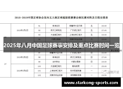 2025年八月中国足球赛事安排及重点比赛时间一览